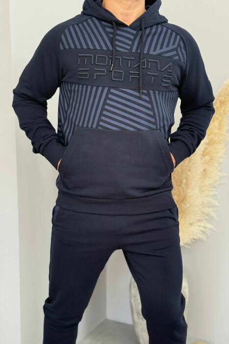 ONE COLOR HOODIE+JOGGERS MEN SET DARK BLUE/BEE - 3