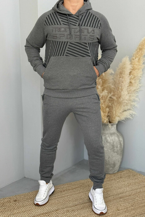 ONE COLOR HOODIE+JOGGERS MEN SET DARK GREY/GEE - 1
