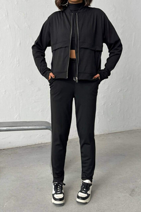 ONE COLOR JACKET + SWEATPANTS WOMAN SET BLACK/ E ZEZE - 1
