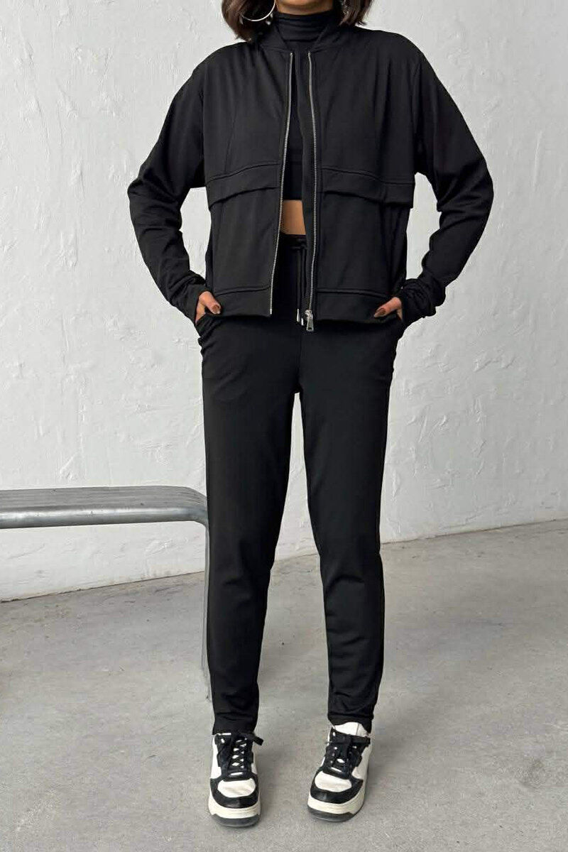 ONE COLOR JACKET + SWEATPANTS WOMAN SET BLACK/ E ZEZE - 1
