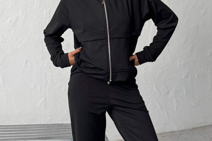 ONE COLOR JACKET + SWEATPANTS WOMAN SET BLACK/ E ZEZE - 3
