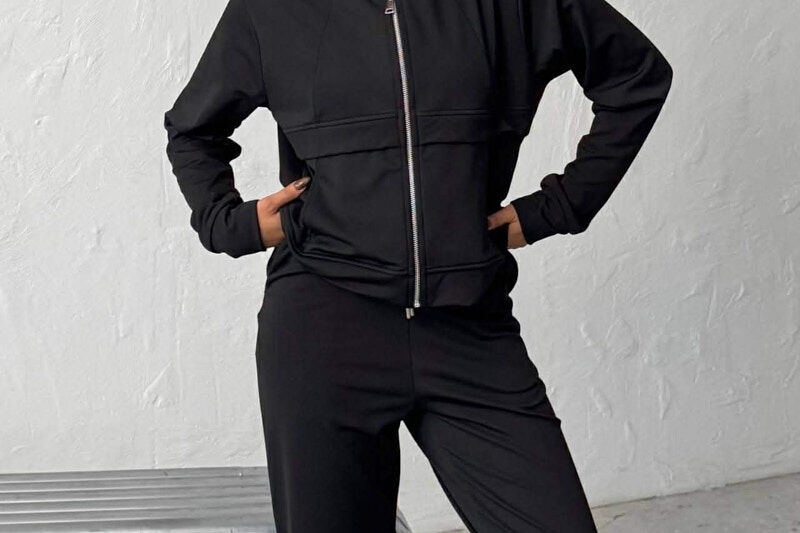 ONE COLOR JACKET + SWEATPANTS WOMAN SET BLACK/ E ZEZE - 3