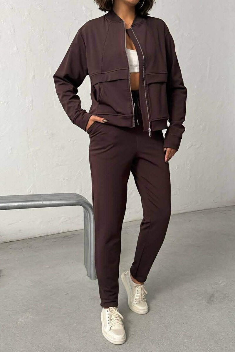 ONE COLOR JACKET + SWEATPANTS WOMAN SET BROWN/KAFE - 1