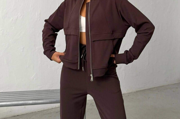 ONE COLOR JACKET + SWEATPANTS WOMAN SET BROWN/KAFE - 2