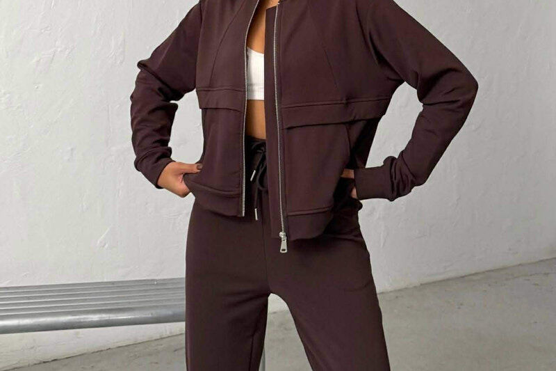 ONE COLOR JACKET + SWEATPANTS WOMAN SET BROWN/KAFE - 2