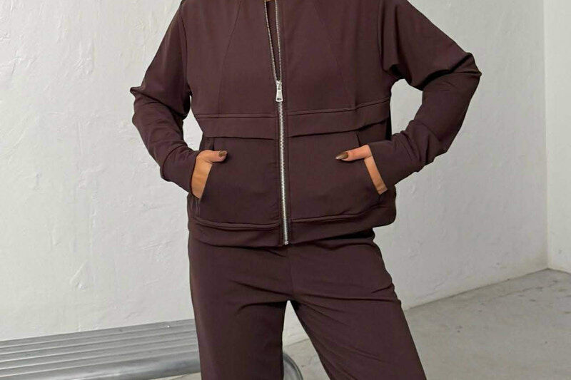 ONE COLOR JACKET + SWEATPANTS WOMAN SET BROWN/KAFE - 4