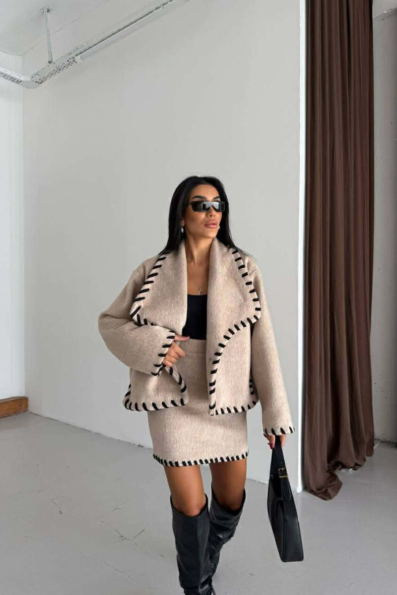 ONE COLOR JACKET+SKIRT WOMEN SET BEIGE/BEZHE - 2