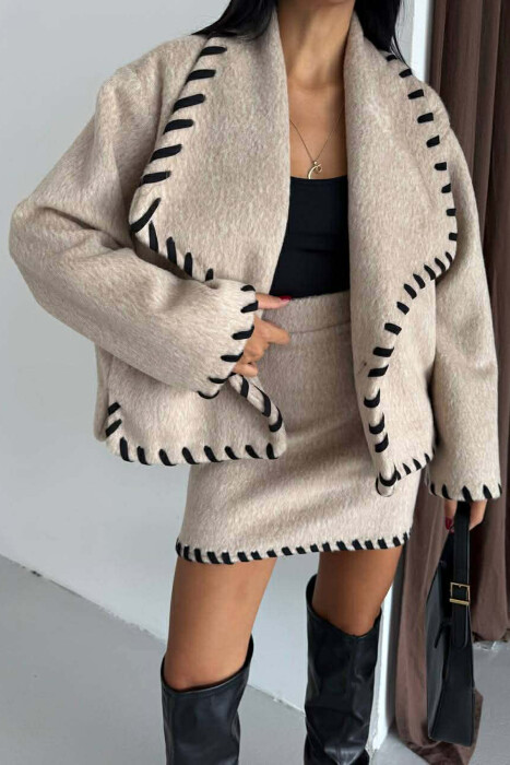 ONE COLOR JACKET+SKIRT WOMEN SET BEIGE/BEZHE - 3