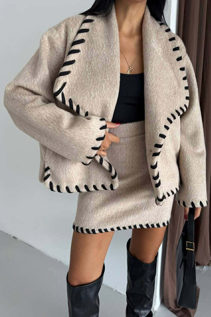 ONE COLOR JACKET+SKIRT WOMEN SET BEIGE/BEZHE - 3