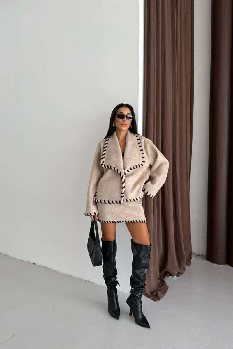 ONE COLOR JACKET+SKIRT WOMEN SET BEIGE/BEZHE - 4
