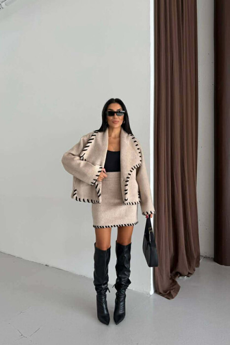 ONE COLOR JACKET+SKIRT WOMEN SET BEIGE/BEZHE - 5