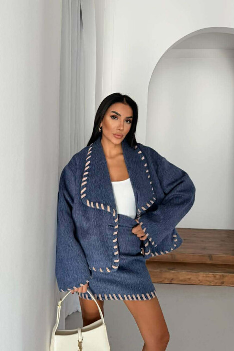 ONE COLOR JACKET+SKIRT WOMEN SET BLUE/BLU - 2