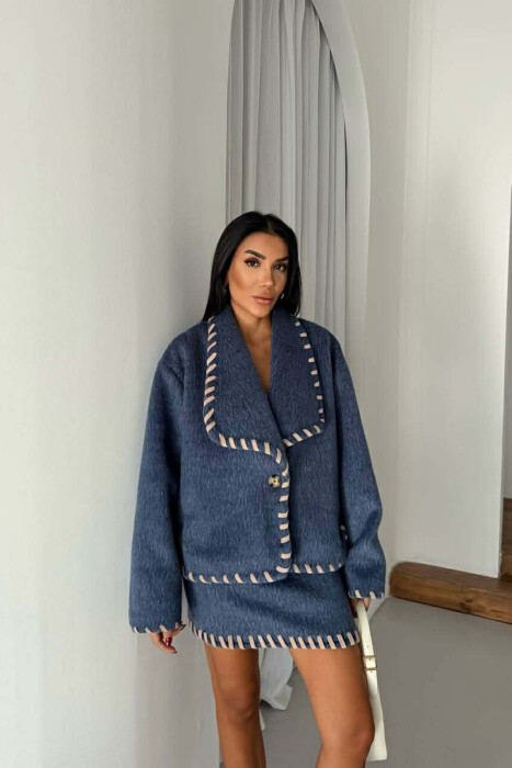 ONE COLOR JACKET+SKIRT WOMEN SET BLUE/BLU - 4