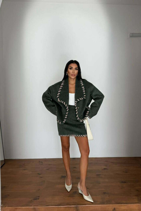 ONE COLOR JACKET+SKIRT WOMEN SET GREEN/JESHILE - 1