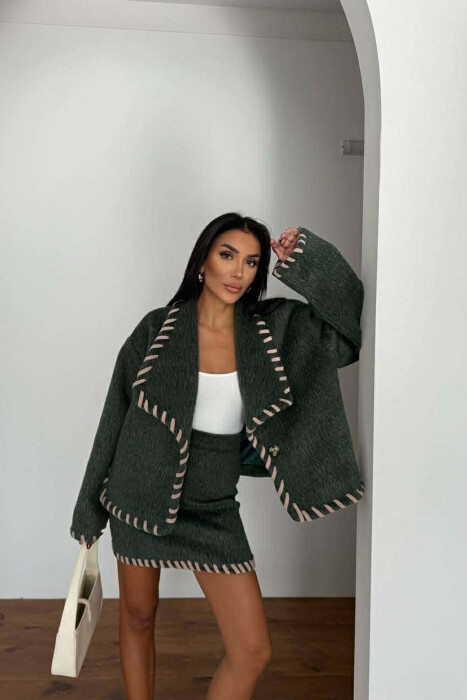 ONE COLOR JACKET+SKIRT WOMEN SET GREEN/JESHILE - 2