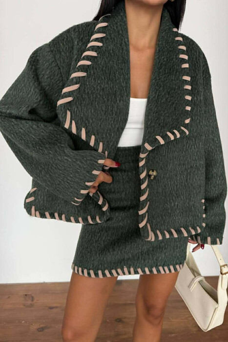 ONE COLOR JACKET+SKIRT WOMEN SET GREEN/JESHILE - 3