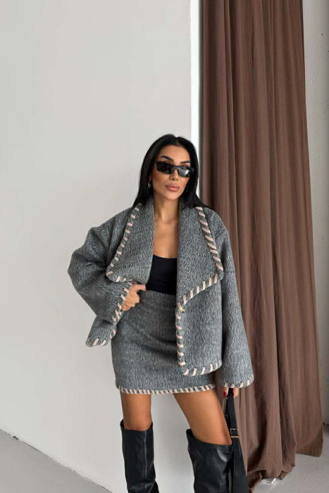 ONE COLOR JACKET+SKIRT WOMEN SET GREY/GRI - 2