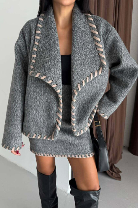 ONE COLOR JACKET+SKIRT WOMEN SET GREY/GRI - 3