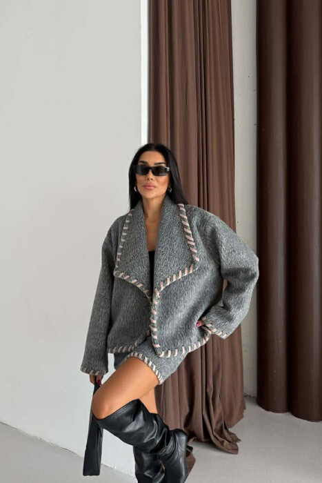 ONE COLOR JACKET+SKIRT WOMEN SET GREY/GRI - 4