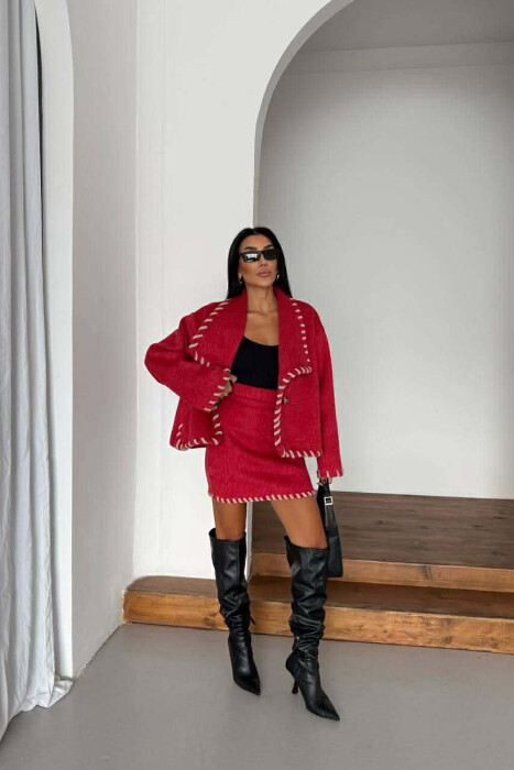 ONE COLOR JACKET+SKIRT WOMEN SET RED/E KUQE - 2