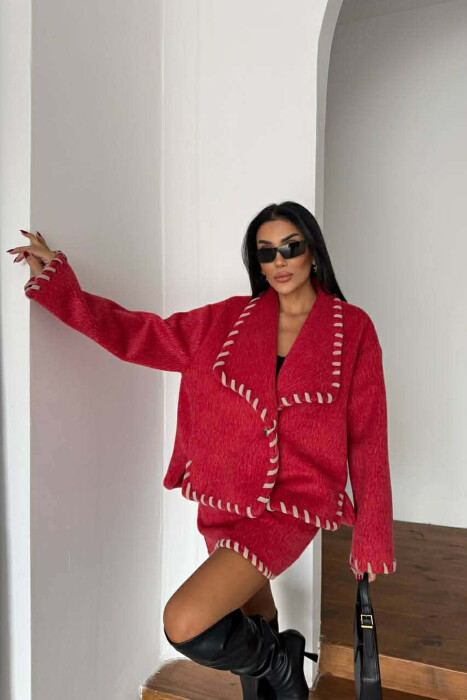 ONE COLOR JACKET+SKIRT WOMEN SET RED/E KUQE - 3