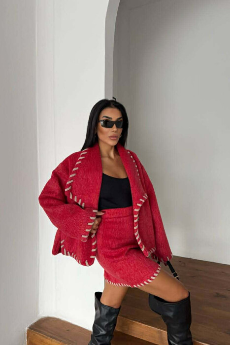 ONE COLOR JACKET+SKIRT WOMEN SET RED/E KUQE - 4