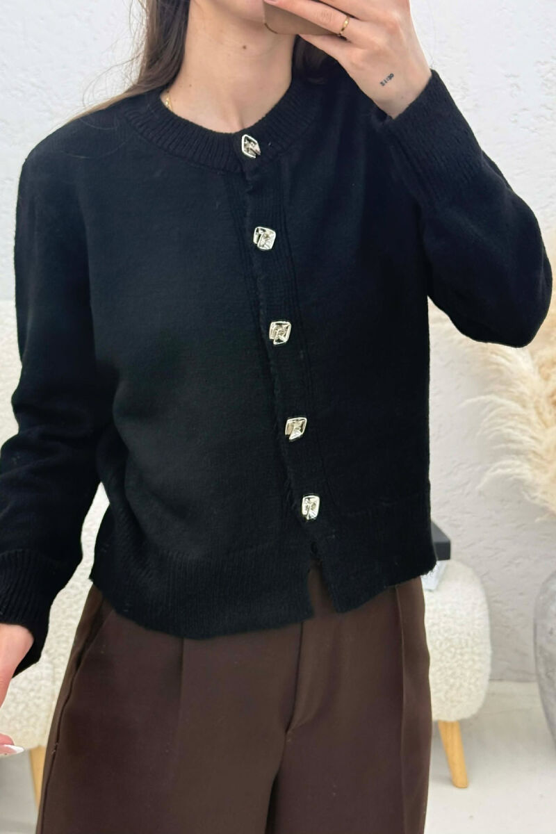 ONE COLOR KNITTED BUTTONED WOMEN CARDIGAN BLACK/ E ZEZE - 2