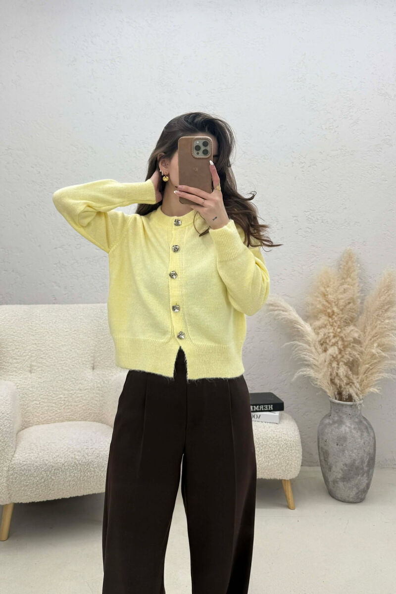 ONE COLOR KNITTED BUTTONED WOMEN CARDIGAN YELLOW/E VERDHE - 1