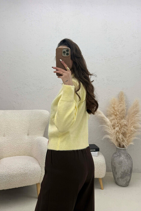 ONE COLOR KNITTED BUTTONED WOMEN CARDIGAN YELLOW/E VERDHE - 2