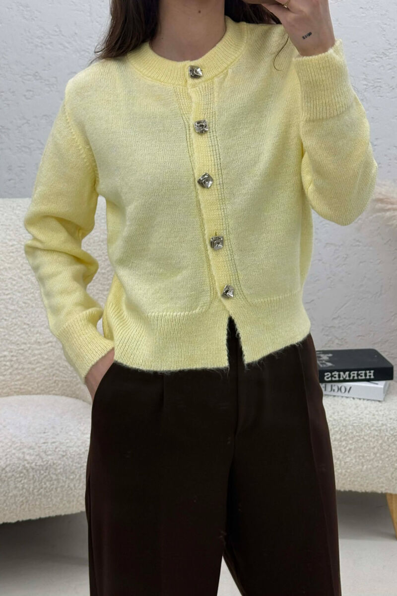 ONE COLOR KNITTED BUTTONED WOMEN CARDIGAN YELLOW/E VERDHE - 3