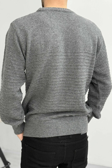ONE COLOR KNITTED MEN SWEATER DARK GREY/GEE - 4