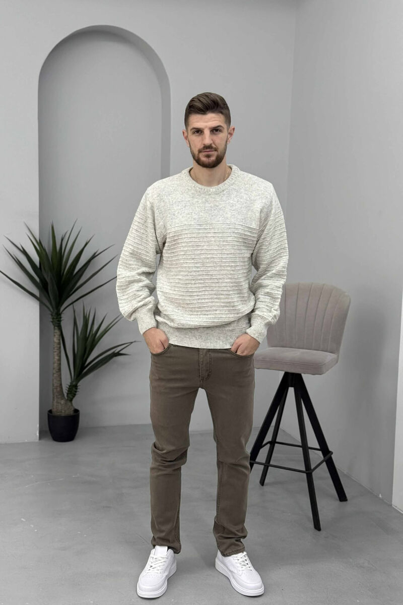 ONE COLOR KNITTED MEN SWEATER LIGHT GREY/GZ - 1
