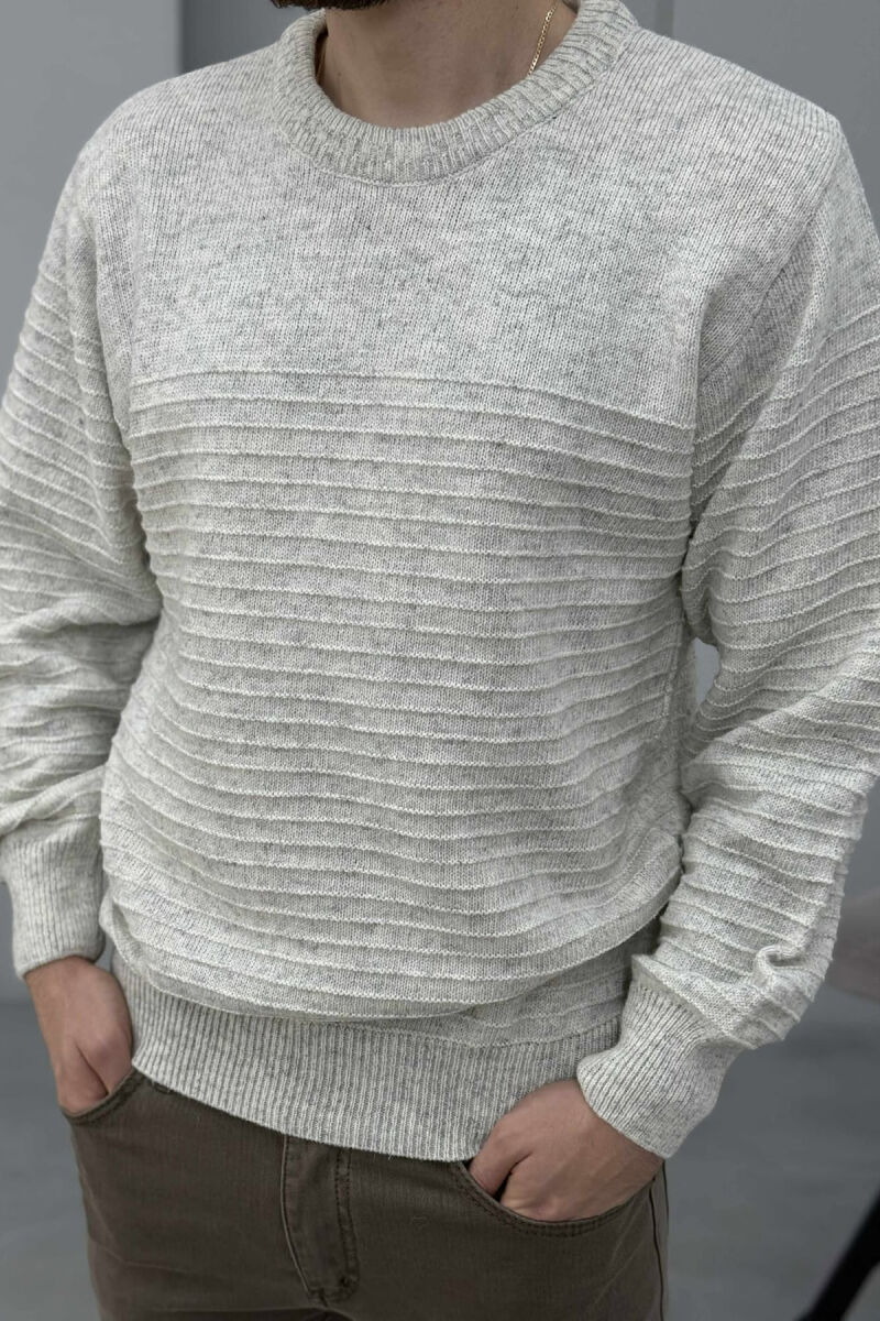 ONE COLOR KNITTED MEN SWEATER LIGHT GREY/GZ - 2