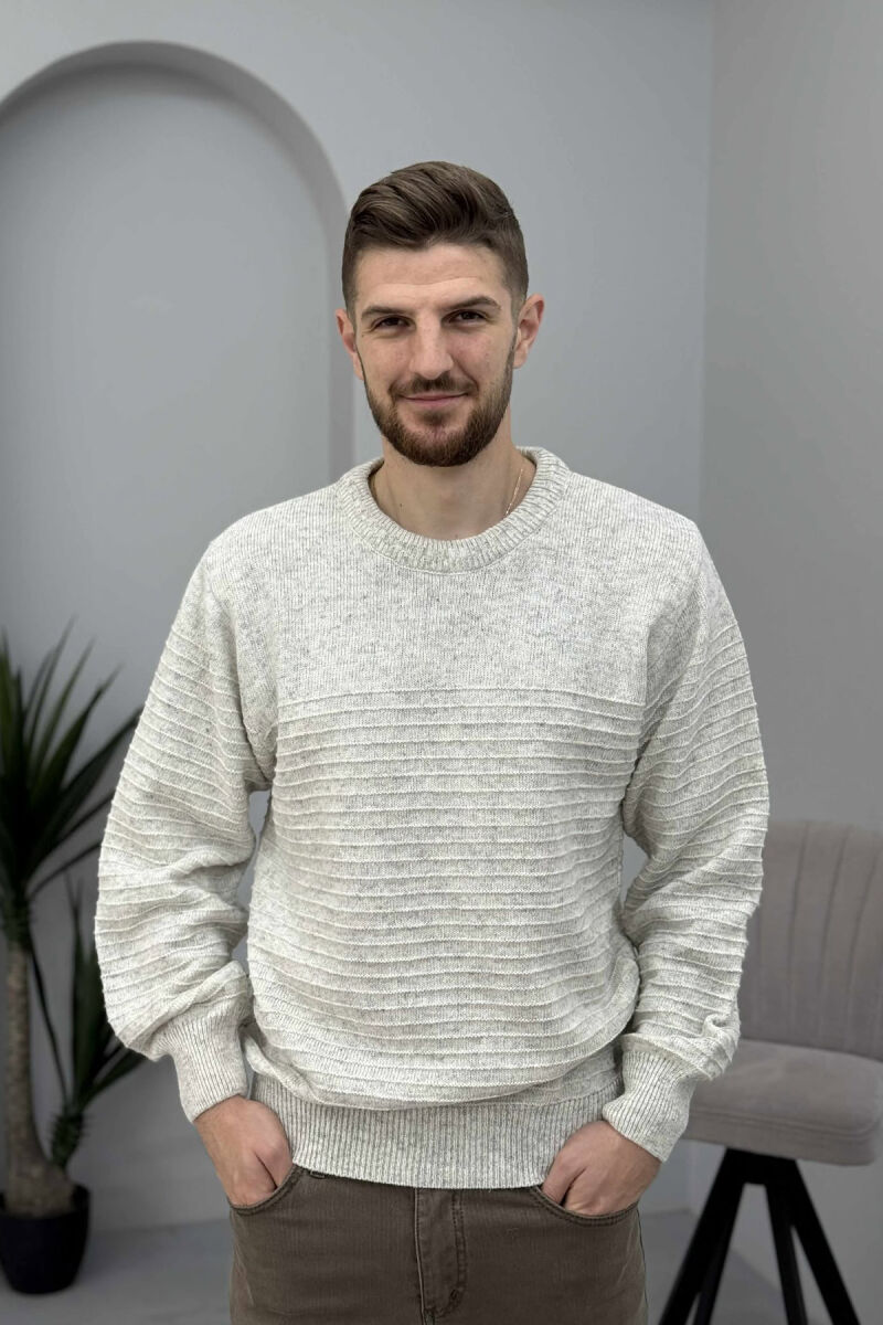 ONE COLOR KNITTED MEN SWEATER LIGHT GREY/GZ - 3
