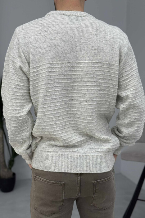 ONE COLOR KNITTED MEN SWEATER LIGHT GREY/GZ - 4