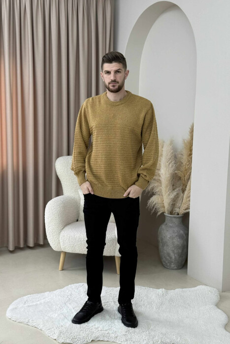ONE COLOR KNITTED MEN SWEATER MUSTARD/MUSTARDE - 2