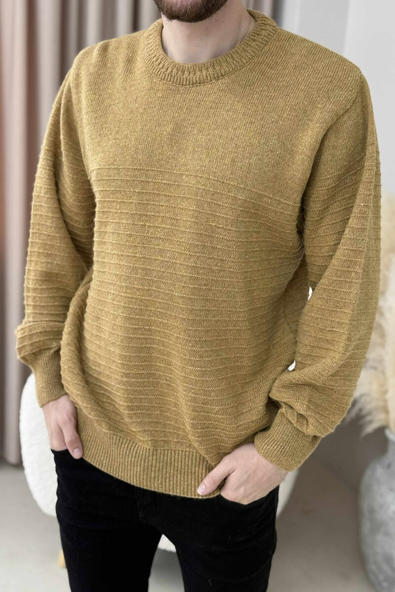ONE COLOR KNITTED MEN SWEATER MUSTARD/MUSTARDE - 1