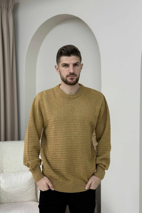 ONE COLOR KNITTED MEN SWEATER MUSTARD/MUSTARDE - 3