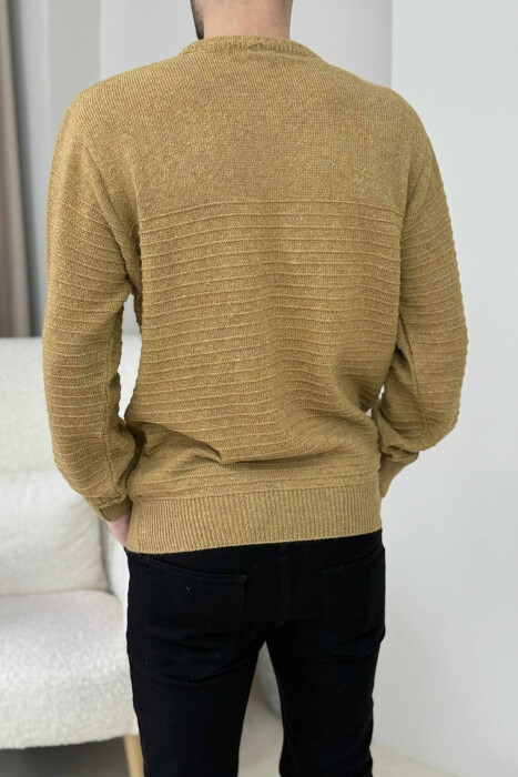 ONE COLOR KNITTED MEN SWEATER MUSTARD/MUSTARDE - 4