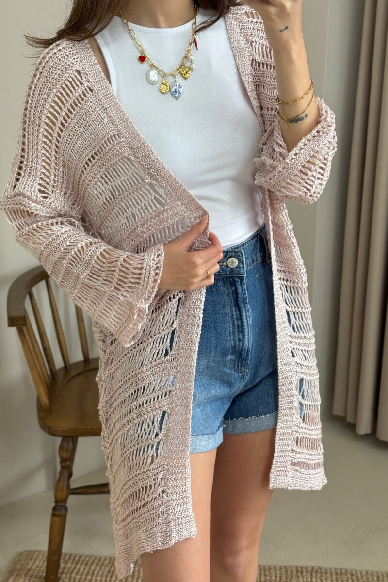 ONE COLOR KNITTED SIMPLE WOMEN CARDIGAN POWDER/PUDER - 3