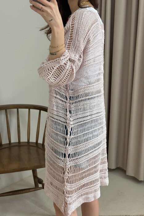 ONE COLOR KNITTED SIMPLE WOMEN CARDIGAN POWDER/PUDER - 4