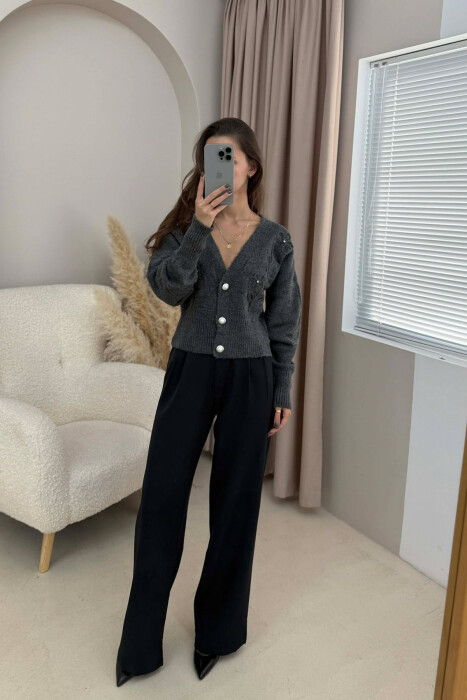 ONE COLOR KNITTED WOMEN CARDIGAN DARK GREY/GEE - 2