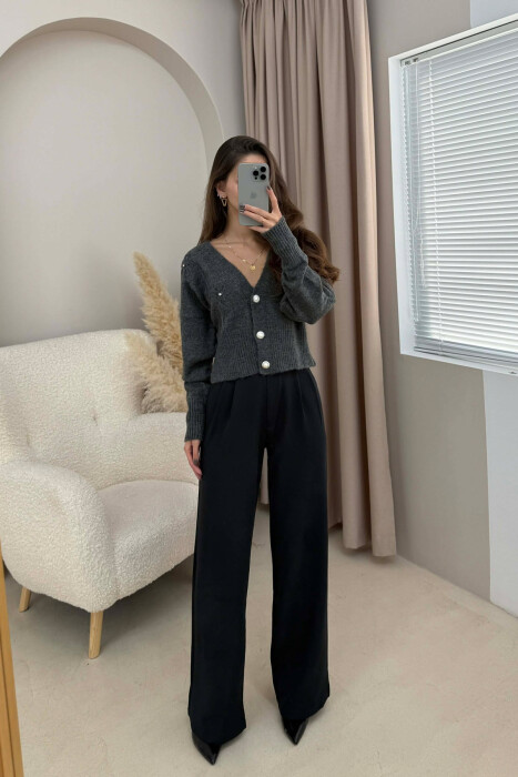 ONE COLOR KNITTED WOMEN CARDIGAN DARK GREY/GEE - 3