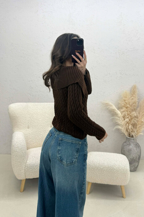 ONE COLOR KNITTED ZIPPER WOMEN CARDIGAN BROWN/KAFE - 4