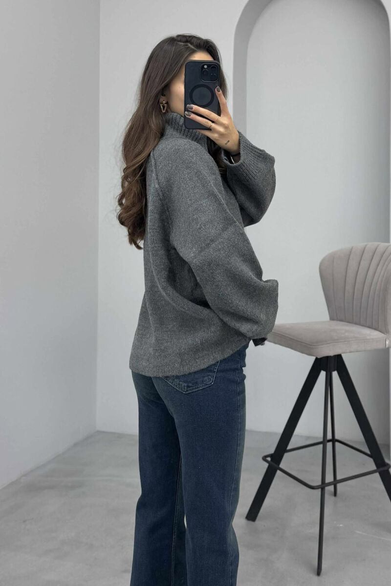 ONE COLOR KNITTED ZIPPER WOMEN CARDIGAN DARK GREY/GEE - 3