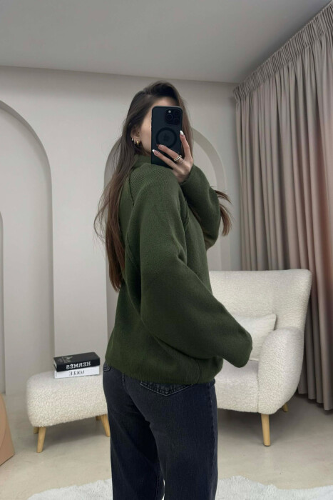 ONE COLOR KNITTED ZIPPER WOMEN CARDIGAN GREEN/JESHILE - 2