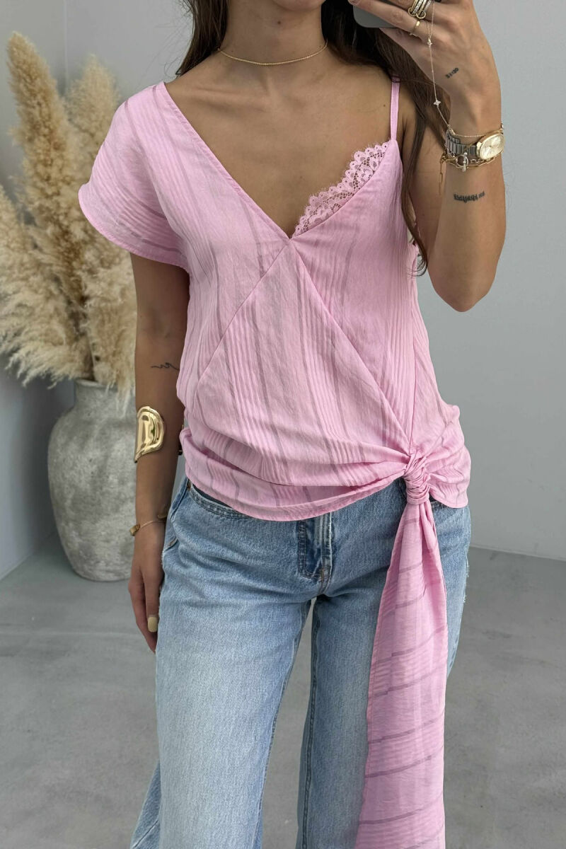 ONE COLOR LACE DETAIL WOMEN TANK TOP BABY PINK/ROZB - 2