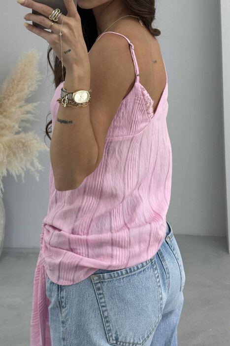 ONE COLOR LACE DETAIL WOMEN TANK TOP BABY PINK/ROZB - 4