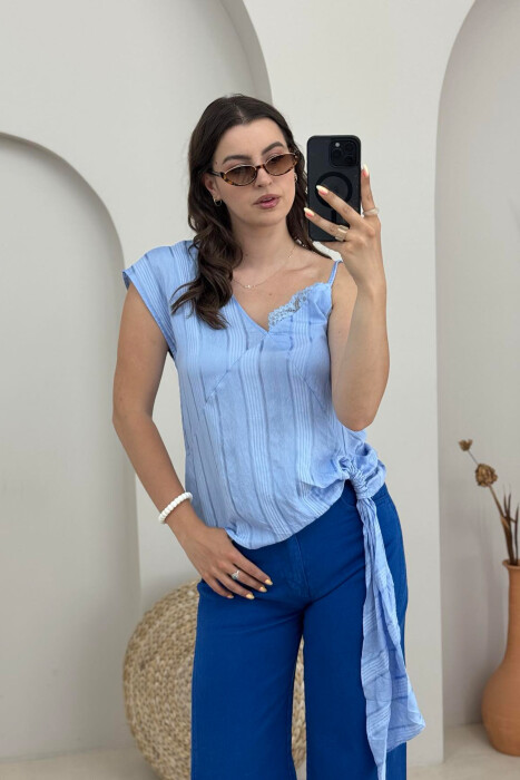 ONE COLOR LACE DETAIL WOMEN TANK TOP LIGHTBLUE/BZ 