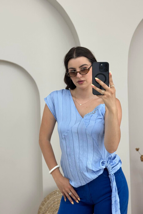 ONE COLOR LACE DETAIL WOMEN TANK TOP LIGHTBLUE/BZ - 2